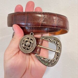 Vintage Brighton Museum Collection Leather Belt, silver tone